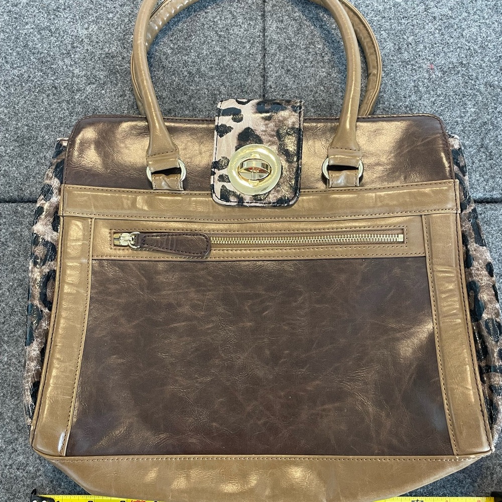 Gianni Bini Tan and Brown Leopard Satchel